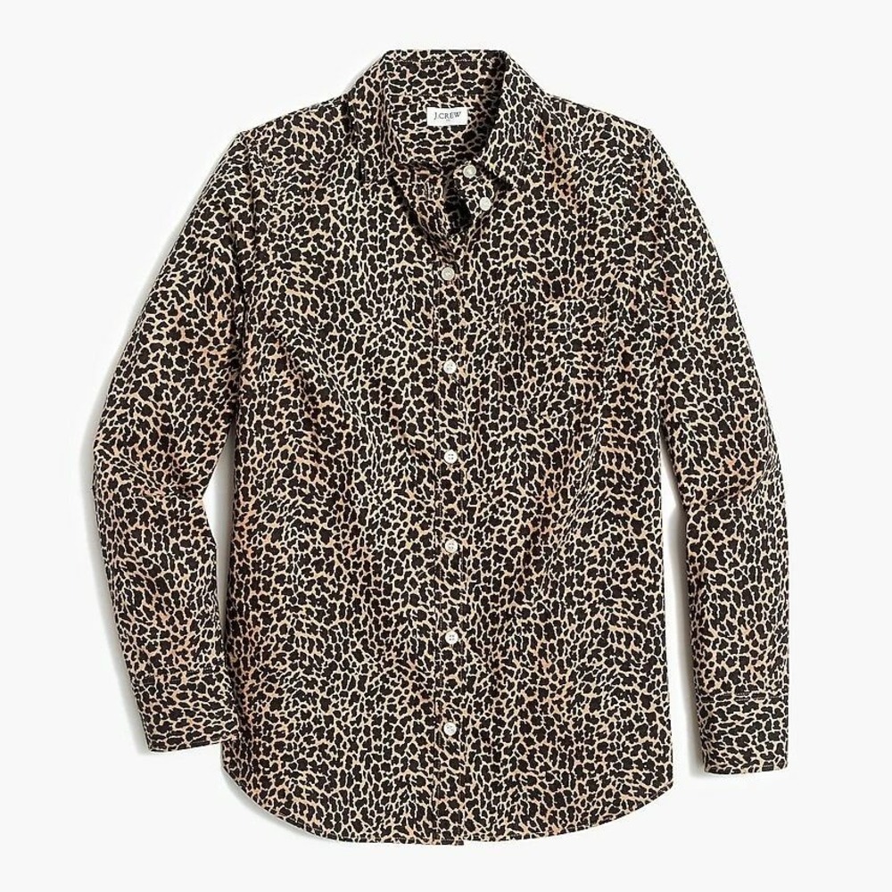 J. Crew Leopard Print Shirt Women Small Preppy Safari Mobwife Animal Print